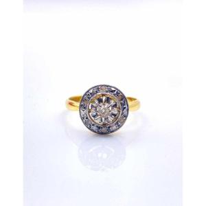 Bague Vintage Or Jaune, Platine & Diamants