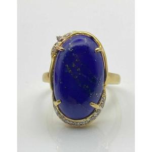 Bague Ancienne Or Jaune, Lapis-lazuli & Diamants