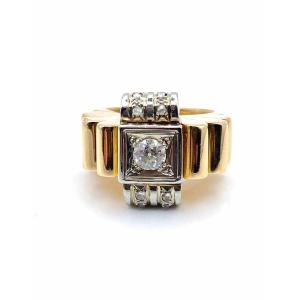 Bague Tank Vintage Or, Platine & Diamants