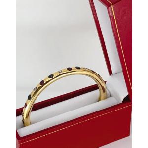 Bracelet Jonc Massif Or Diamants, Rubis & Saphirs