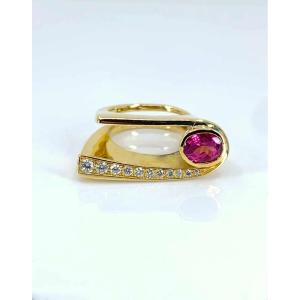 Gold, Pink Sapphire & Diamond Designer Ring