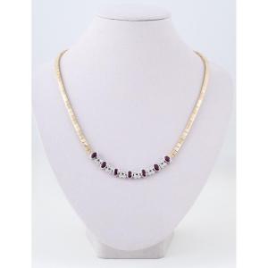 2-tone Gold, Rubies & Diamonds Mesh Necklace