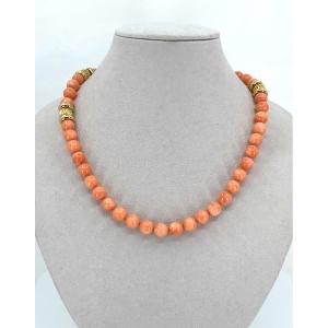 Angel Skin Coral Necklace With Yellow Gold Twisted Clasp