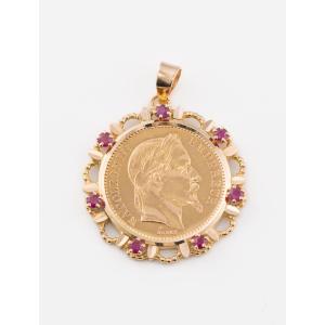 Napoleon Gold Coin & Ruby Pendant