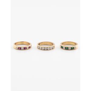 3 bagues Emeraudes, Rubis, Diamants