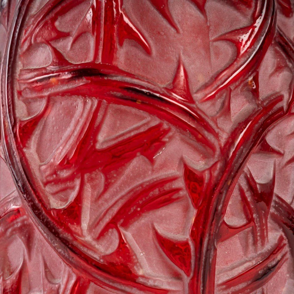 René Lalique: 1921 “ronce” Vase Tinted Red-photo-5