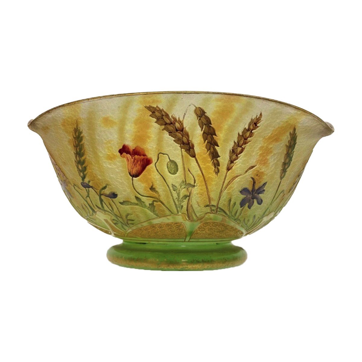 Daum Enamel Bowl Wheat And Poppies Circa 1910