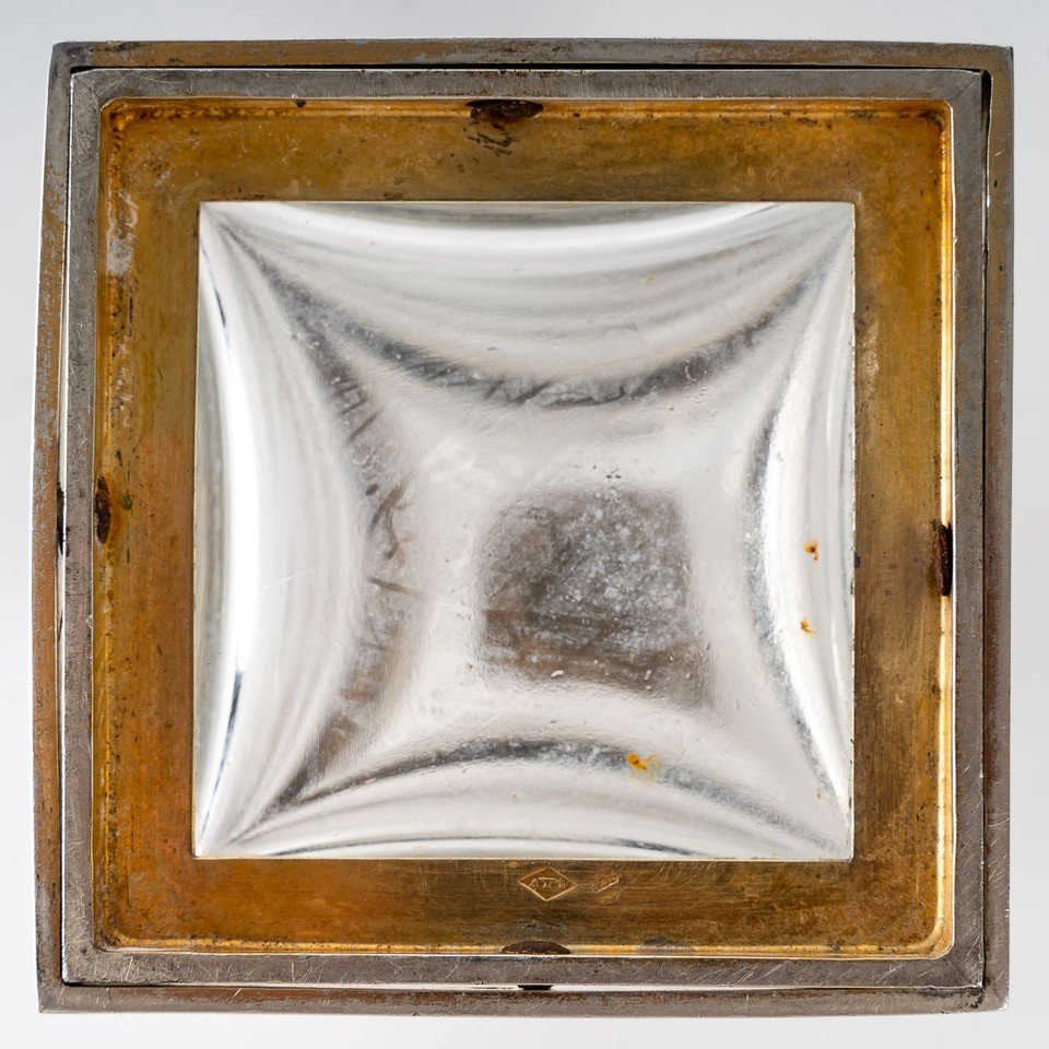 Lucien Falize : Pair Of Square Section Flasks In Sterling Silver And Crystal Circa 1905-photo-5