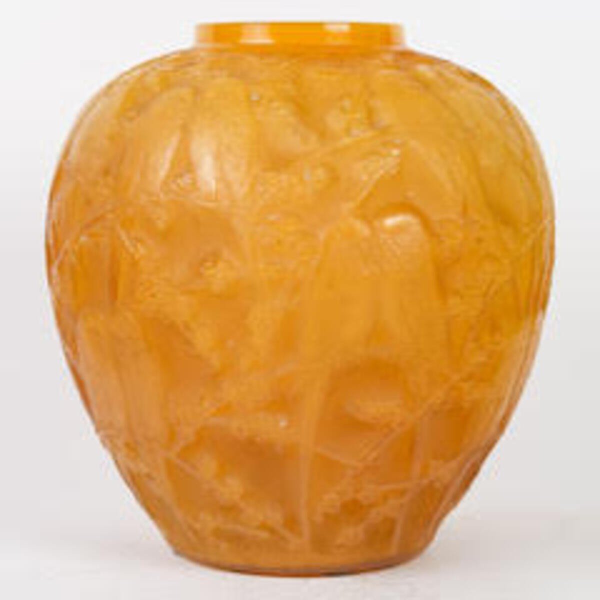 René Lalique ,1919 ,vase "perruches" Butterscotch.-photo-2