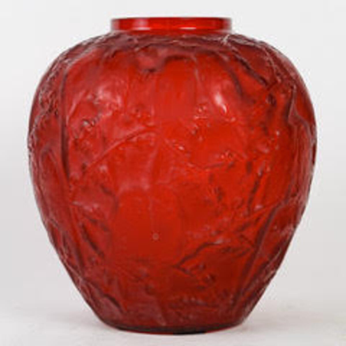 René Lalique: “parakeets” Vase Tinted Red”-photo-3