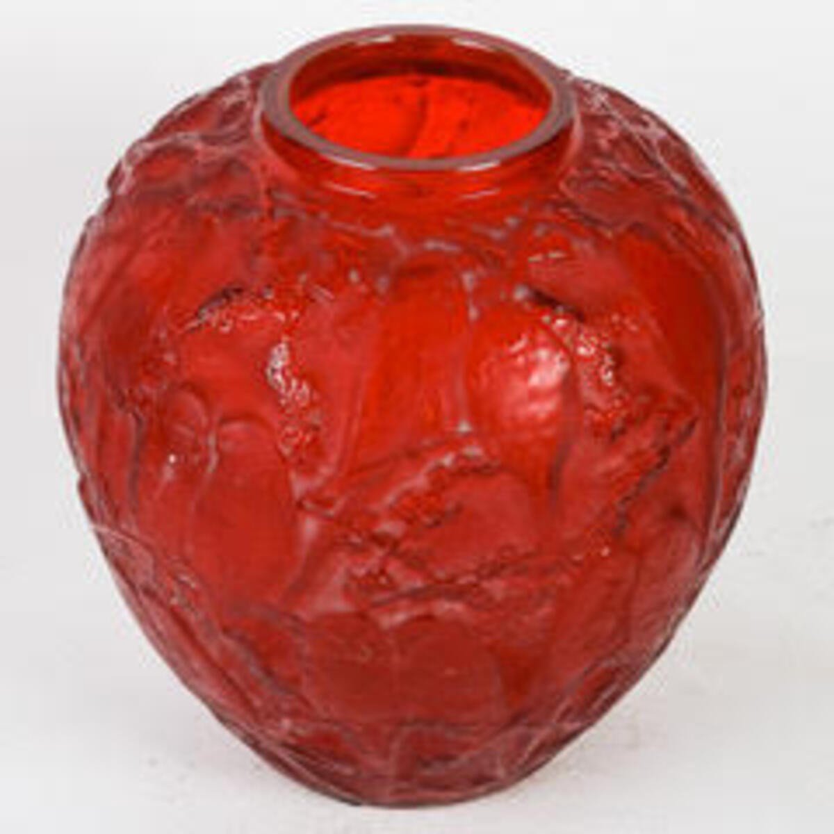 René Lalique: “parakeets” Vase Tinted Red”-photo-4