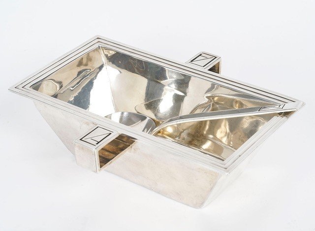 Jean Puiforcat (1897-1945) Gravy Boat And Its Rectangular Spoon In Silver Minerva 