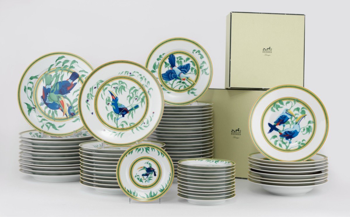 Hermès : ‘les Toucans’ Service Party -1986, 60 Pieces 