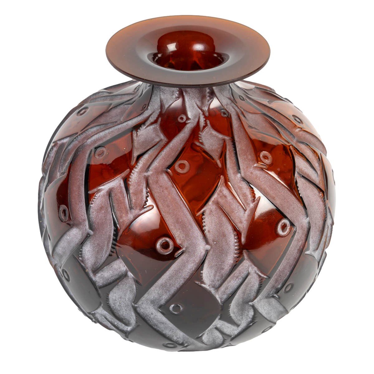  René Lalique, 1928 - Vase "penthièvre" Teinté Ambre  .