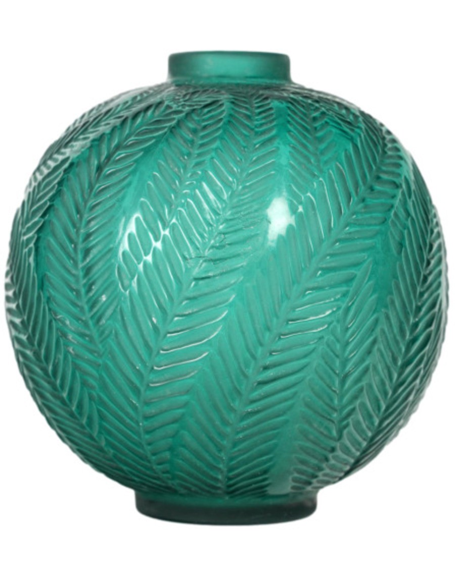 1923 - René Lalique Green Tinted "palms" Vase.