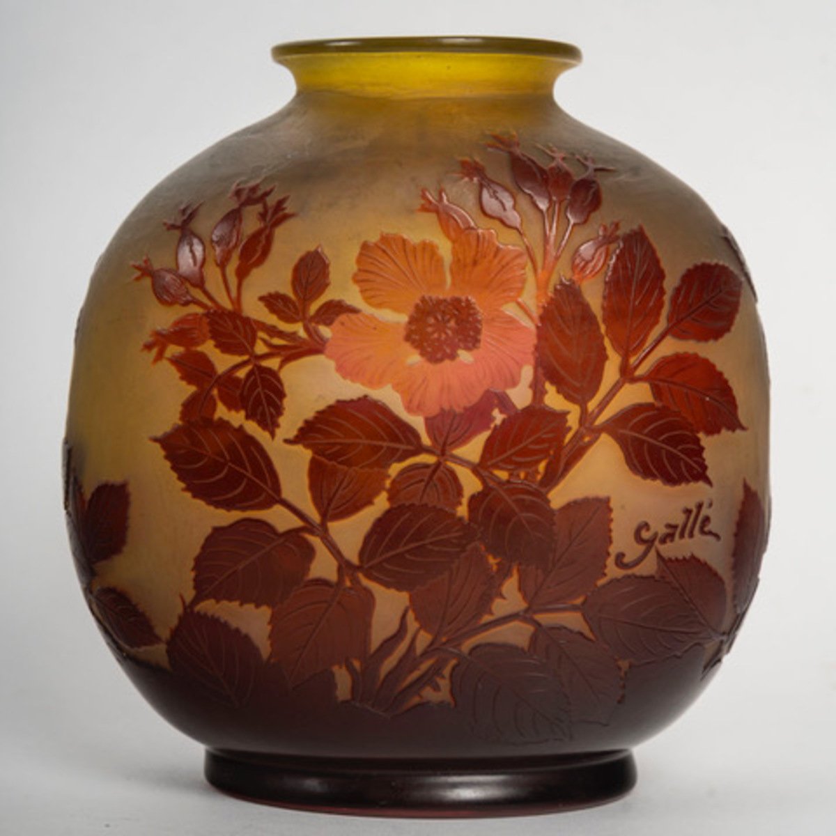 E Gallé Red And Yellow Glass Vase -photo-1