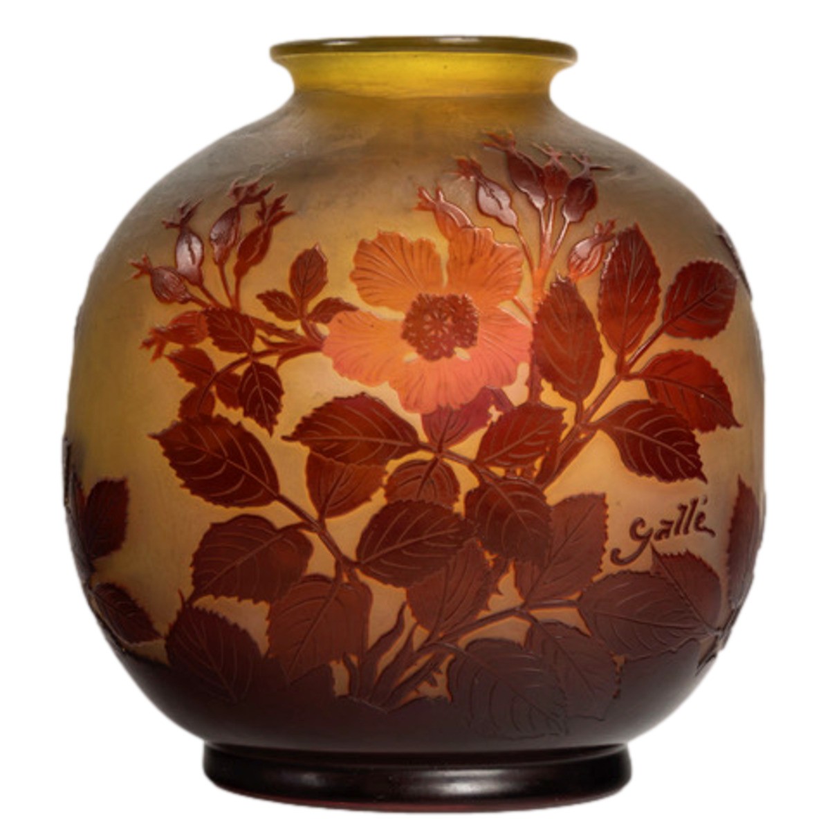 E Gallé Red And Yellow Glass Vase 