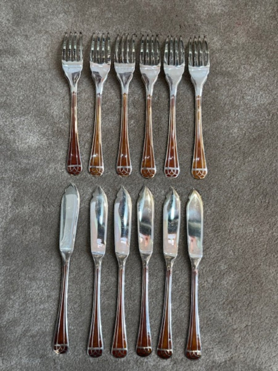 Christofle - “talisman Sienne” 6 Fish Cutlery Sets-photo-1