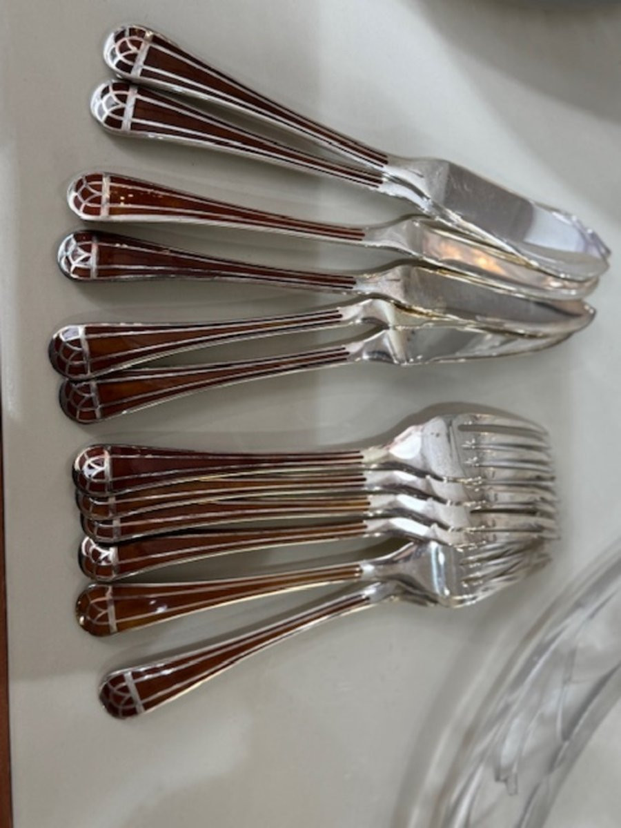 Christofle - “talisman Sienne” 6 Fish Cutlery Sets-photo-6