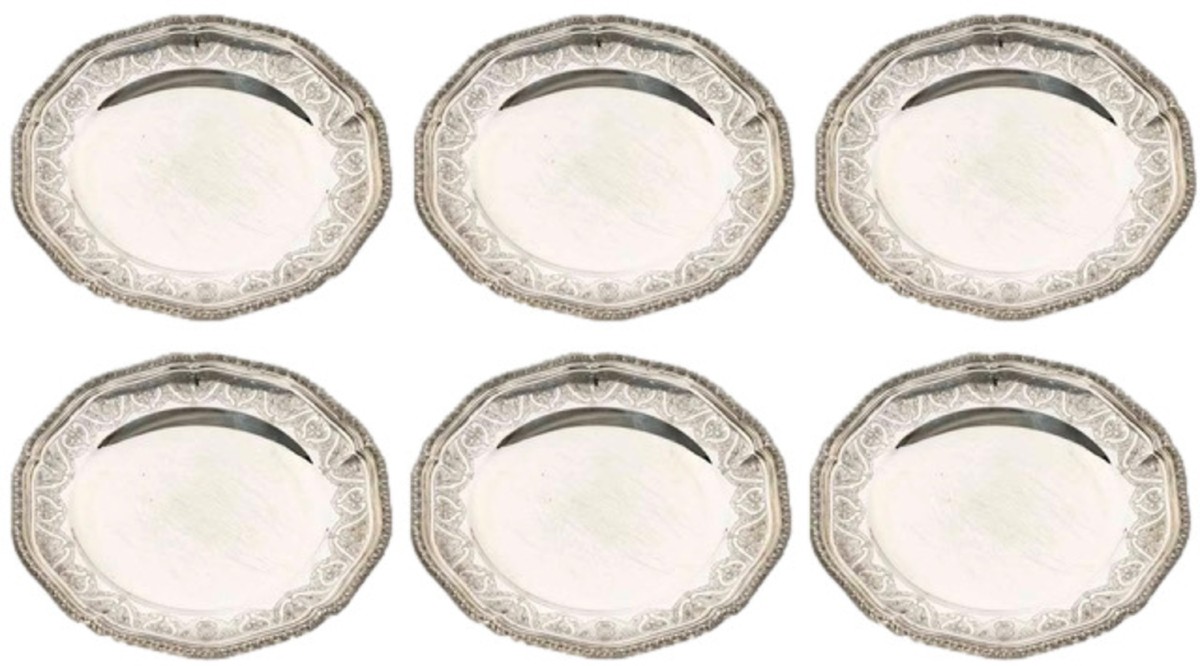 Puiforcat “elysée” Set Of 6 Solid Silver Plates.