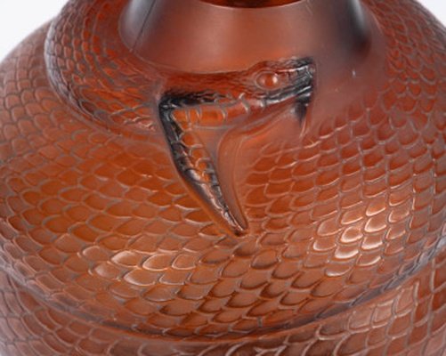 1924 - René Lalique - Vase Serpent teinté ambre-photo-4