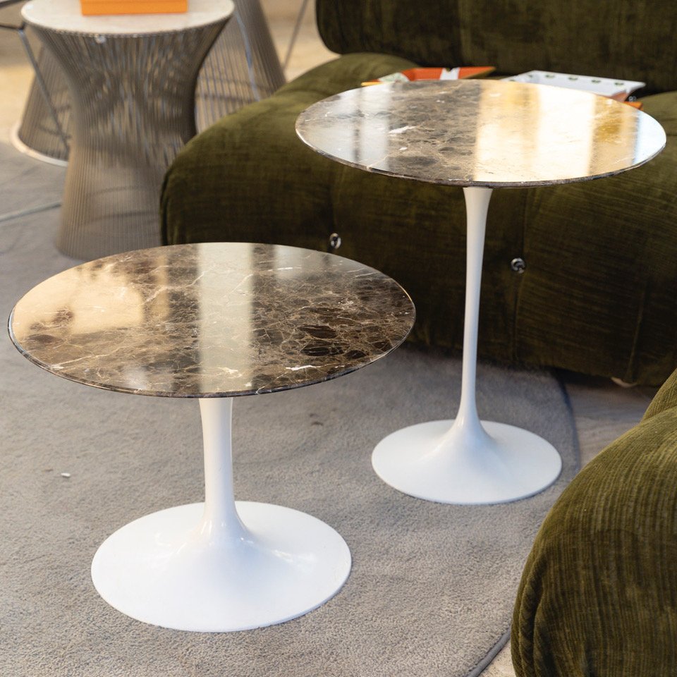 Eero Saarinen & Knoll, 2 “tulip” Pedestal Tables In “emperador” Marble, 20th Century-photo-7