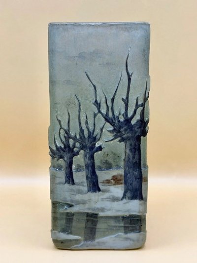 Daum Nancy Square-section Vase “snow Landscape”-photo-2