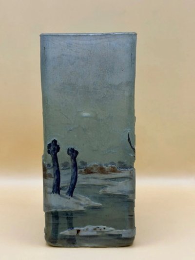 Daum Nancy Square-section Vase “snow Landscape”-photo-4