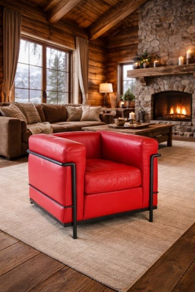 LE CORBUSIER ET PIERRE JEANNERET : Fauteuil "LC2" cuir rouge-photo-3