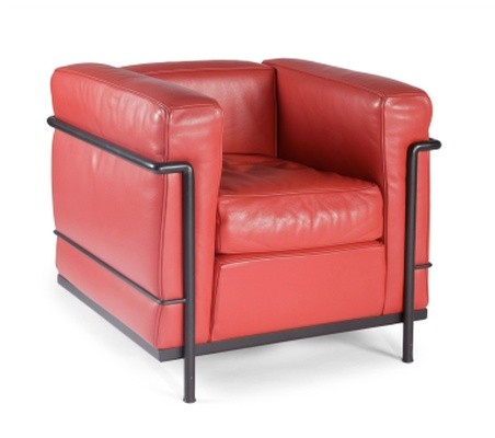 LE CORBUSIER ET PIERRE JEANNERET : Fauteuil "LC2" cuir rouge