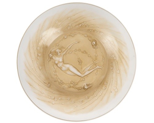 1920 – René Lalique – Plate “a Figurine And Flowers”