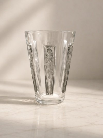 1912 René Lalique – “six Figurines” Goblet Vase White Glass With Grey Patina-photo-2