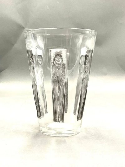 1912 René Lalique – “six Figurines” Goblet Vase White Glass With Grey Patina-photo-4