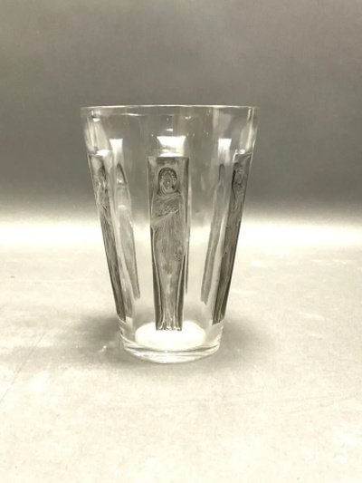 1912 René Lalique – “six Figurines” Goblet Vase White Glass With Grey Patina-photo-2