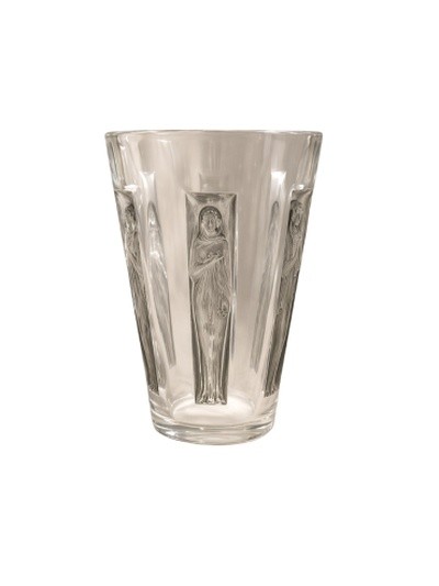 1912 René Lalique – “six Figurines” Goblet Vase White Glass With Grey Patina