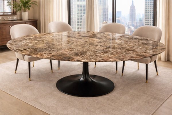Eero SAARINEN (1910-1961) - Edition KNOLL ,table ovale marbre 244 cm X137 cm Emperador-photo-2