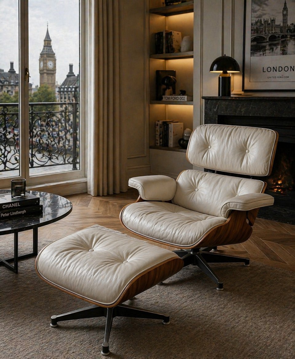 Charles Et Ray Eames & Mobilier International - Lounge Chair Et Son Ottoman ,cuir Blanc-photo-5