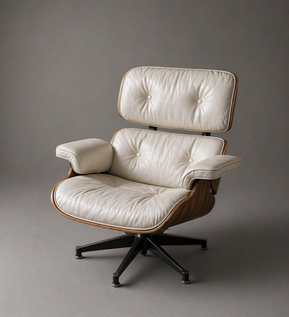 Charles Et Ray Eames & Mobilier International - Lounge Chair Et Son Ottoman ,cuir Blanc-photo-7