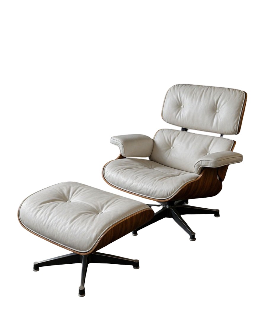 Charles Et Ray Eames & Mobilier International - Lounge Chair Et Son Ottoman ,cuir Blanc