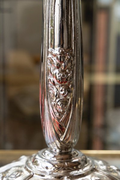 1921 -René Lalique -paire de Lampe "Dahlias " en verre opalescent-photo-1