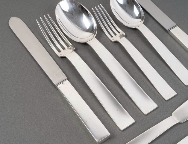 Jean Tétard – 132-piece Sterling Silver Flatware Set, “trocadéro” Pattern, Art Deco Period-photo-4