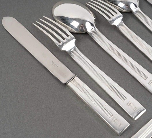 Jean Tétard – 132-piece Sterling Silver Flatware Set, “trocadéro” Pattern, Art Deco Period-photo-3