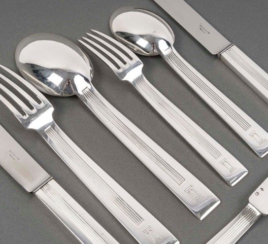 Jean Tétard – 132-piece Sterling Silver Flatware Set, “trocadéro” Pattern, Art Deco Period-photo-4