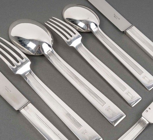 Jean Tétard – 132-piece Sterling Silver Flatware Set, “trocadéro” Pattern, Art Deco Period-photo-6