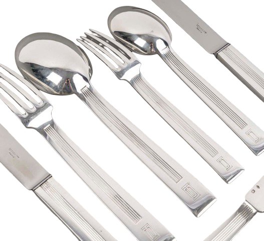 Jean Tétard – 132-piece Sterling Silver Flatware Set, “trocadéro” Pattern, Art Deco Period