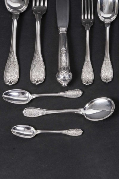 Jean E. Puiforcat - 147-piece Silver Flatware Set "elysee" Pattern, Circa 1930-photo-5