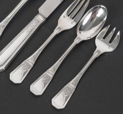 JEAN TETARD – C. CHRISTOFLE MENAGERE de 144 PIECES EN ARGENT MASSIF MODELE AUBUSSON Epoque 1930-photo-2