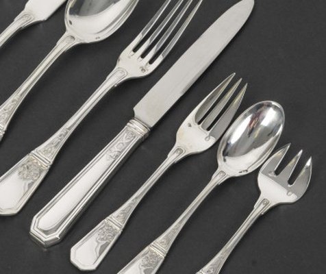 JEAN TETARD – C. CHRISTOFLE MENAGERE de 144 PIECES EN ARGENT MASSIF MODELE AUBUSSON Epoque 1930-photo-3