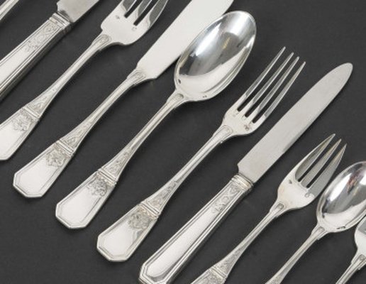 JEAN TETARD – C. CHRISTOFLE MENAGERE de 144 PIECES EN ARGENT MASSIF MODELE AUBUSSON Epoque 1930-photo-4