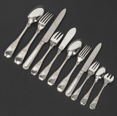 JEAN TETARD – C. CHRISTOFLE MENAGERE de 144 PIECES EN ARGENT MASSIF MODELE AUBUSSON Epoque 1930-photo-4